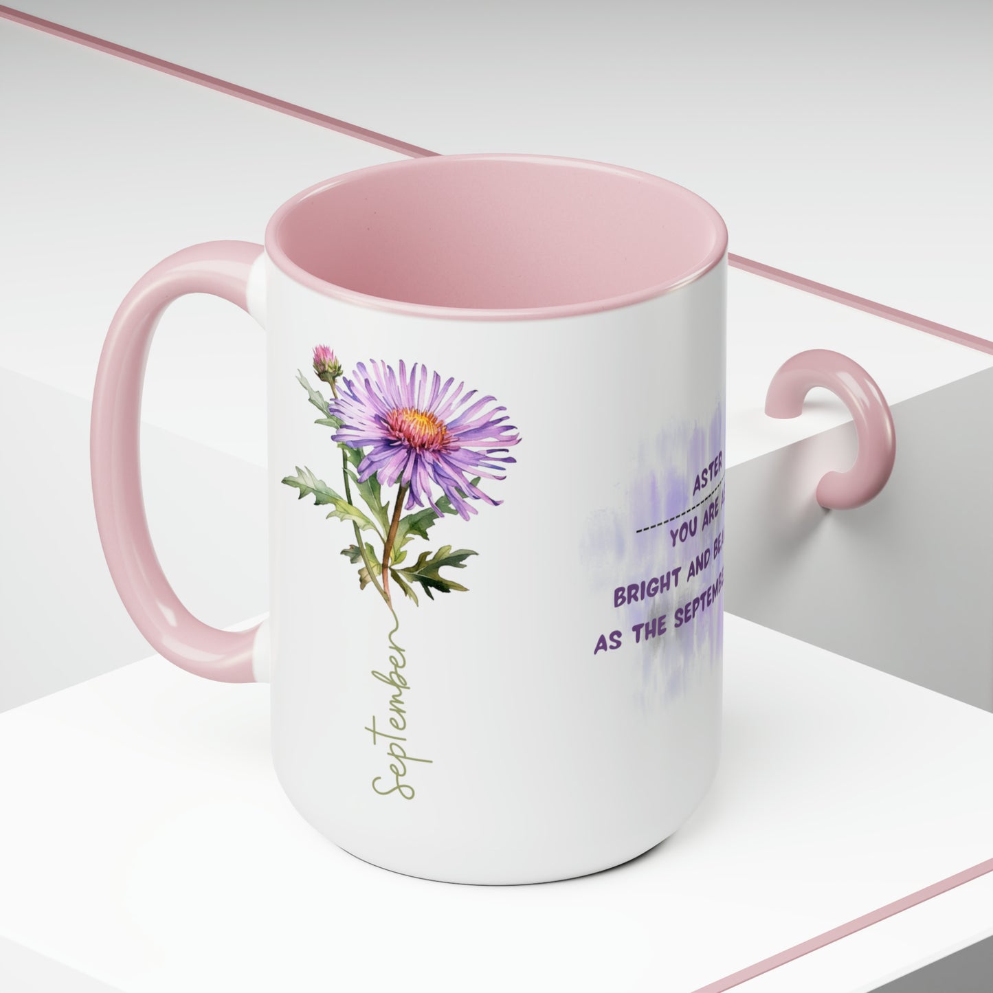 September Birth Month Flower Two-Tone Coffee Mugs, 15oz, Birth Month Flower mug.