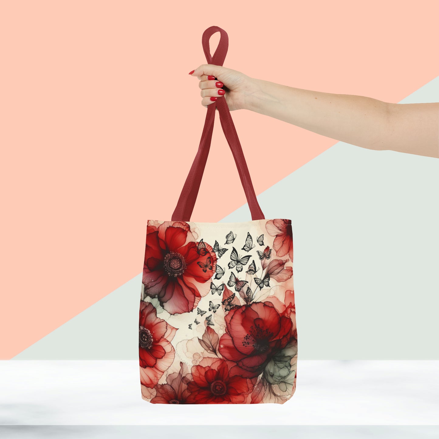 Red Flower With Butterfly Tote Bag