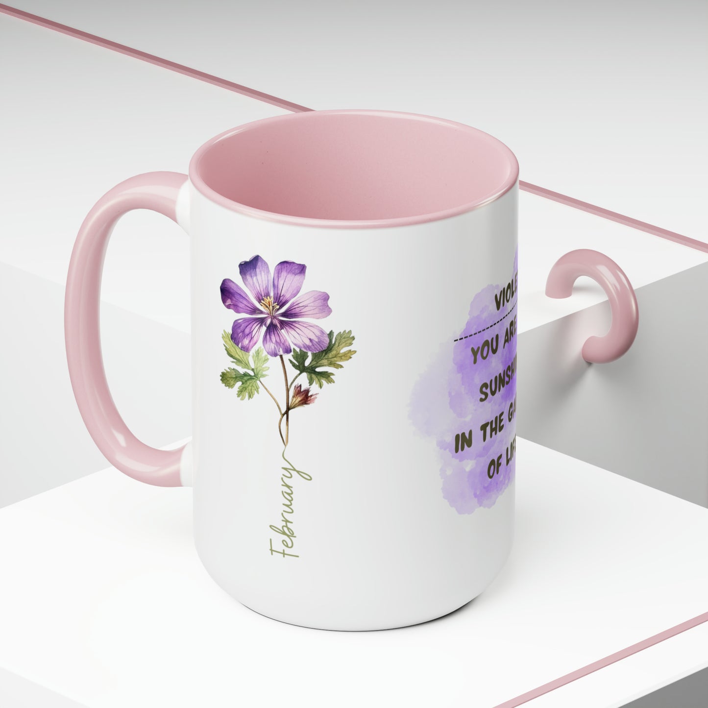 February Birth Month Flower Two-Tone Coffee Mugs, 15oz, Birthday Gift For Her.