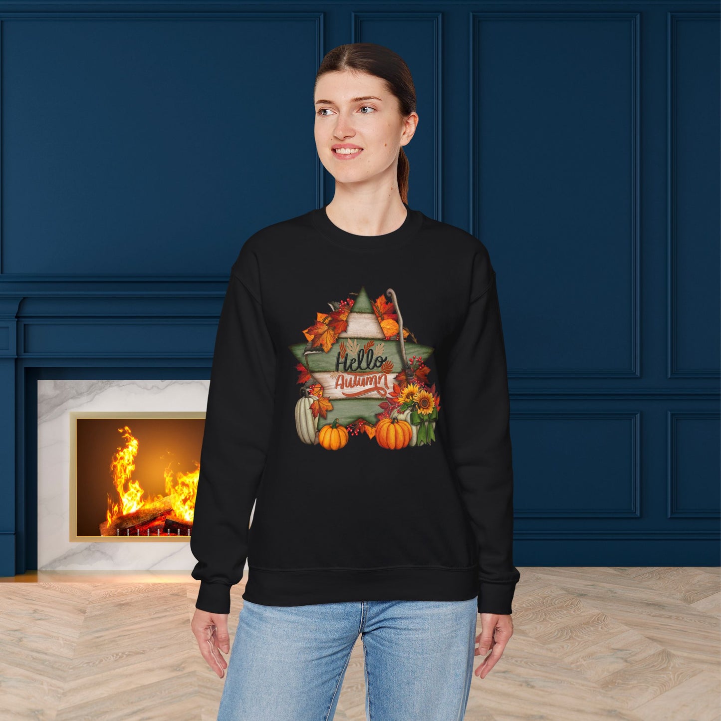 Hello Autumn Thanksgiving  Sweatshirt - Unisex Heavy Blend, Happy Thanksgiving2024 Sweatshirt, Thanksgiving Gift, Festive Sweatshirt.