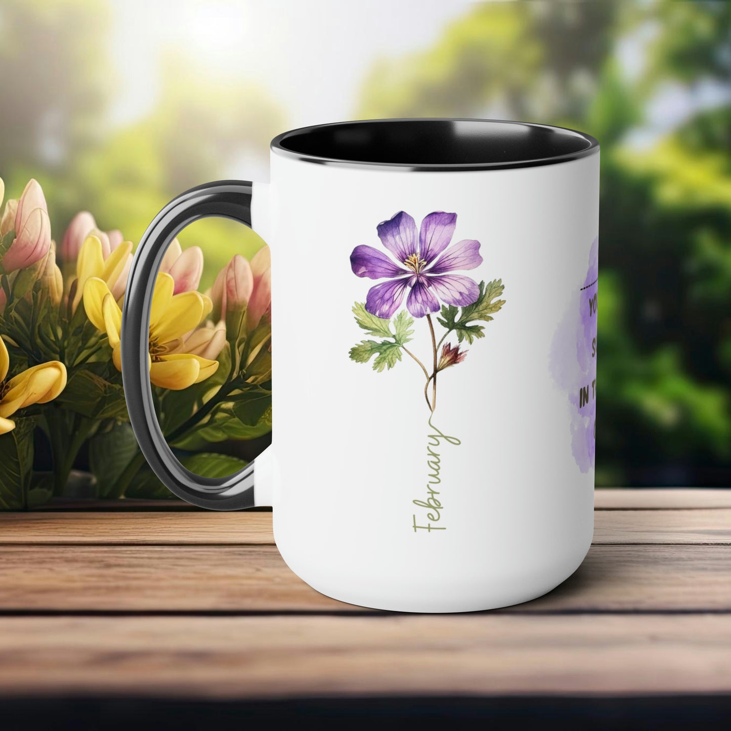 February Birth Month Flower Two-Tone Coffee Mugs, 15oz, Birthday Gift For Her.