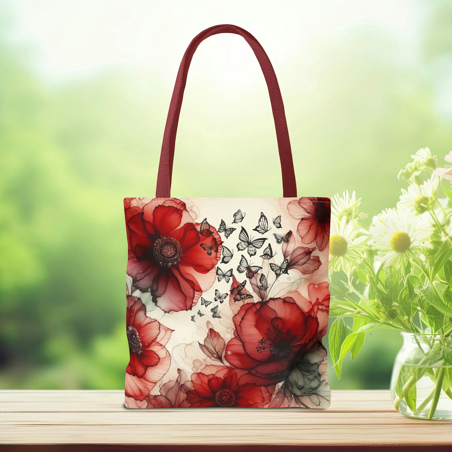 Red Flower With Butterfly Tote Bag