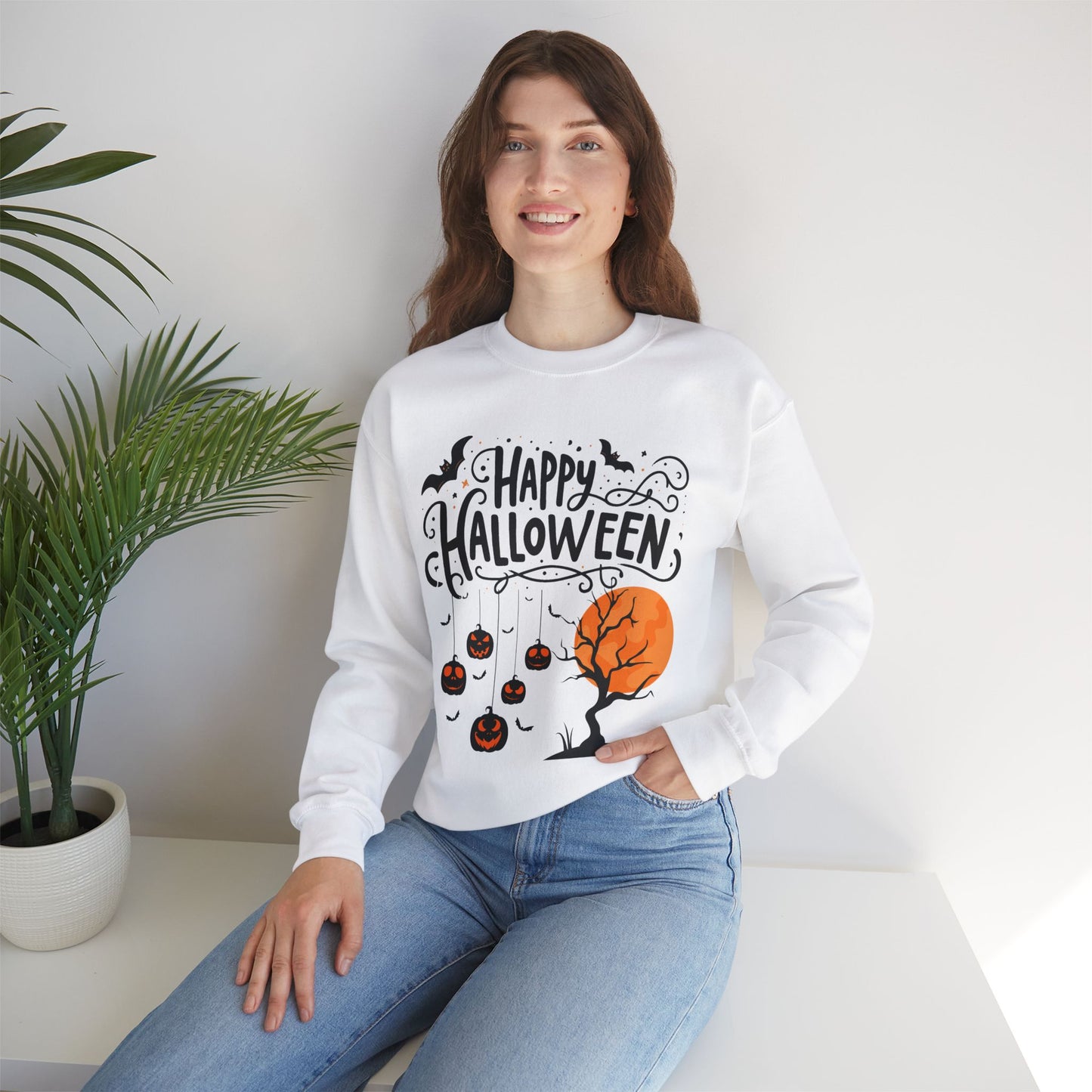 Happy halloween Sweatshirt - Unisex Heavy Blend Crewneck, halloween sweatshirt, cute spooky cat sweatshirt.