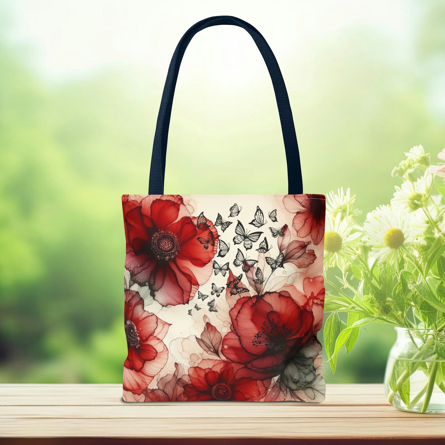 Red Flower With Butterfly Tote Bag