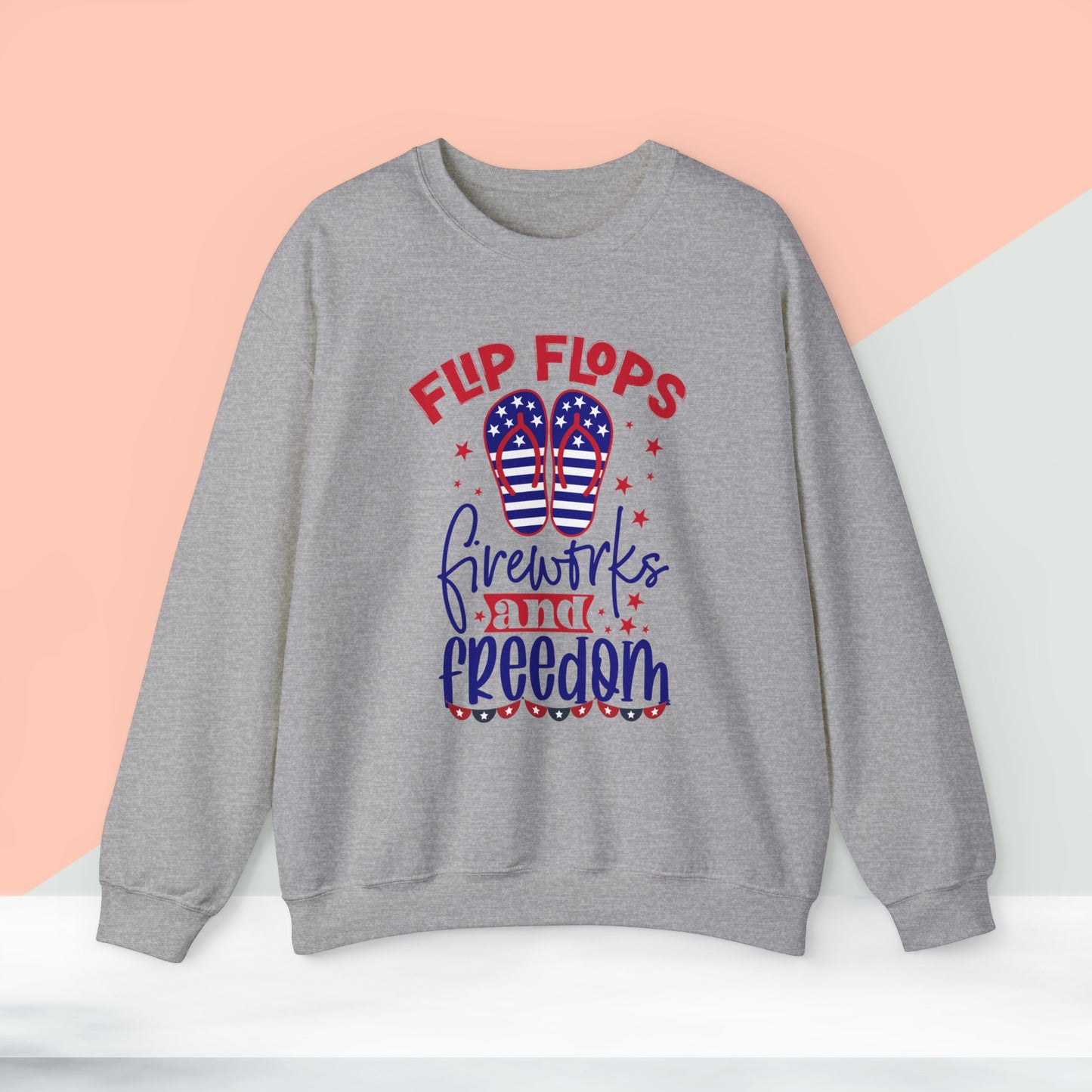 Happy 4th Of July Sweatshirt, Flip Flops Fireworks & Freedom Sweatshirt, Fourth of July unisex heavy blend crewneck sweatshirt.