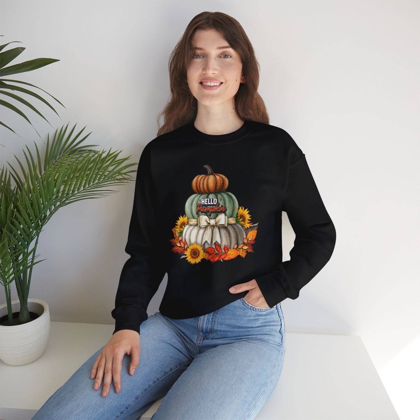 Hello Pumpkin Thanksgiving Turkey Sweatshirt - Unisex Heavy Blend, Happy Thanksgiving2024 Sweatshirt, Thanksgiving Gift, Festive Sweatshirt.