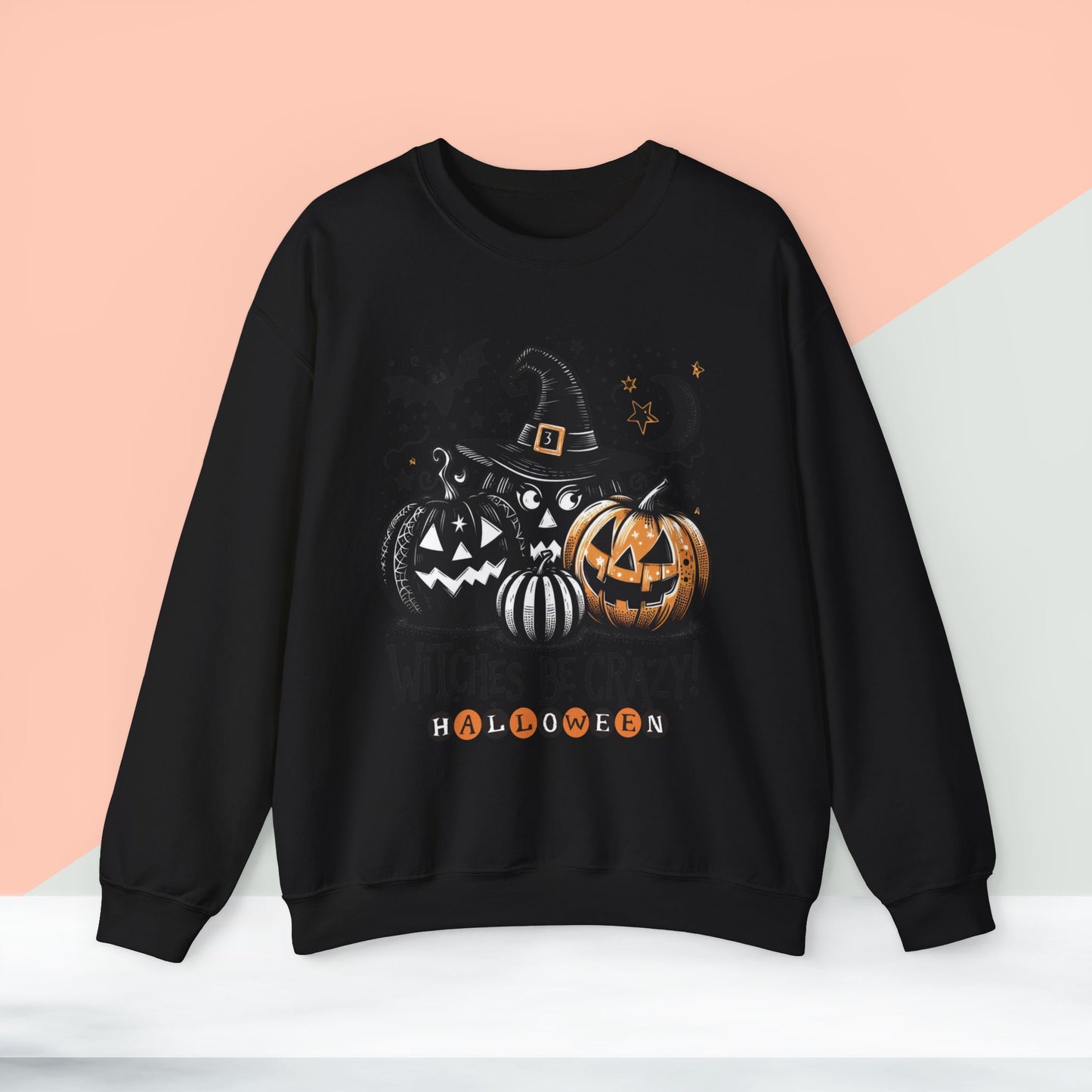 Witches be crazy sweatshirt, happy halloween sweatshirt - Unisex Heavy Blend Crewneck, halloween sweatshirt, cute spooky cat sweatshirt.