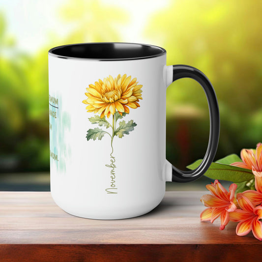 November Birth Month Flower Two-Tone Coffee Mugs, 15oz, Birth Month Flower mug.