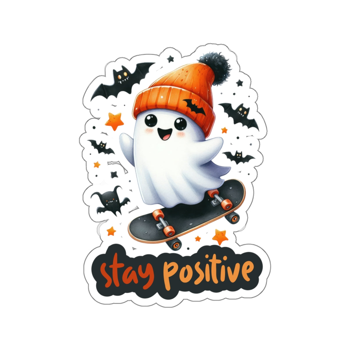 Stay Positive Kiss-Cut Stickers, Spooky Kiss-Cut Stickers, Happy Halloween Kiss-Cut Stickers, Spooky Season Kiss-Cut Stickers, Cute Cat Halloween Kiss-Cut Stickers.