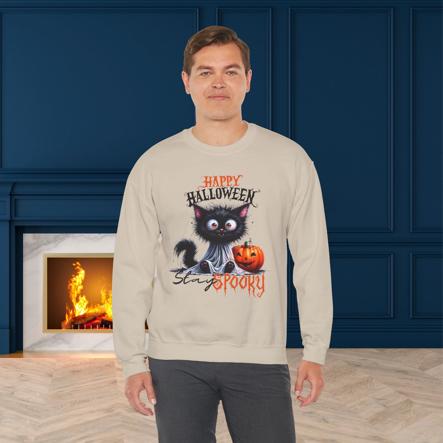 Stay spooky Halloween Sweatshirt - Unisex Heavy Blend Crewneck, halloween sweatshirt, cute spooky cat sweatshirt.