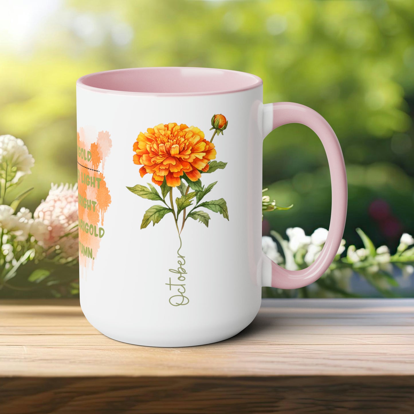 October Birth Month Flower Two-Tone Coffee Mugs, 15oz, Birthday Gift For Her.