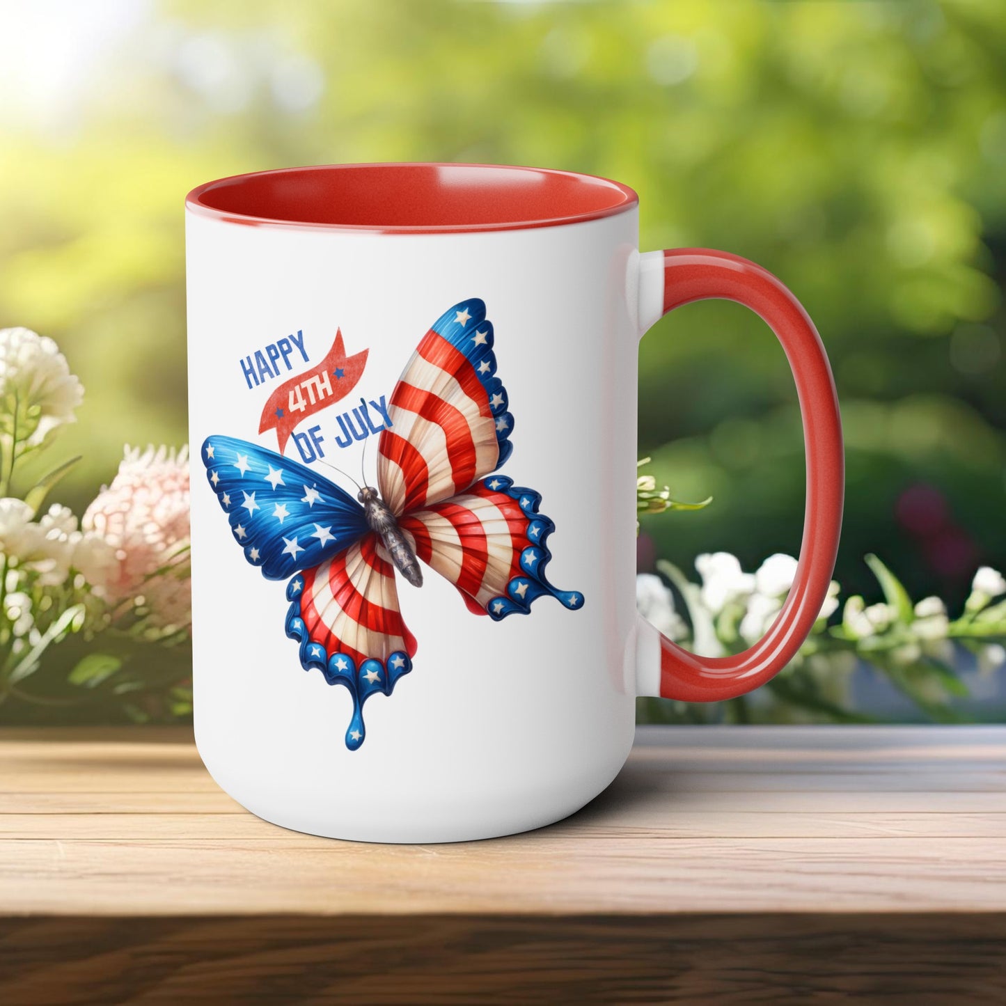 Happy 4th Of July Two -Tone Coffee Mug.15oz. God Bless America Coffee Mug. USA Coffee Mug.