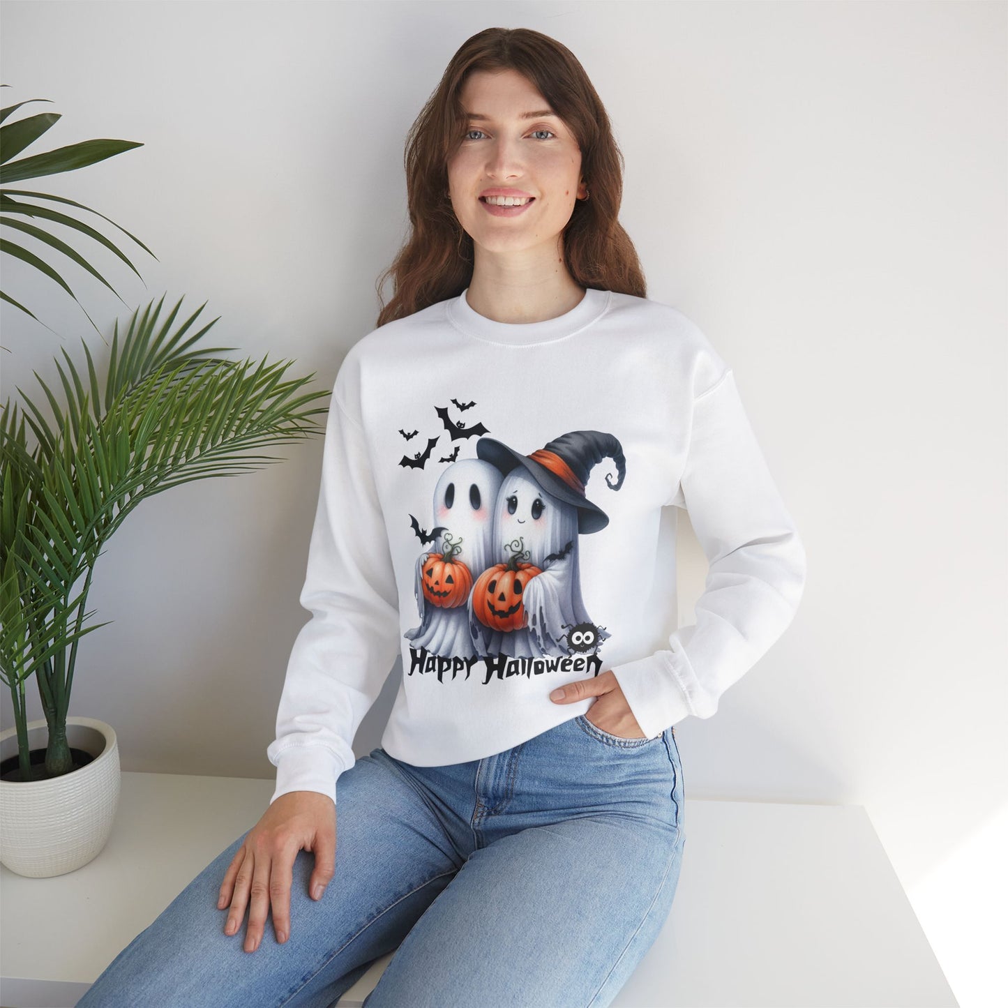 Happy Halloween Sweatshirt, Happy Halloween Sweatshirt - Unisex Heavy Blend Crewneck, Halloween Sweatshirt, Cute Spooky Ghost sweatshirt.