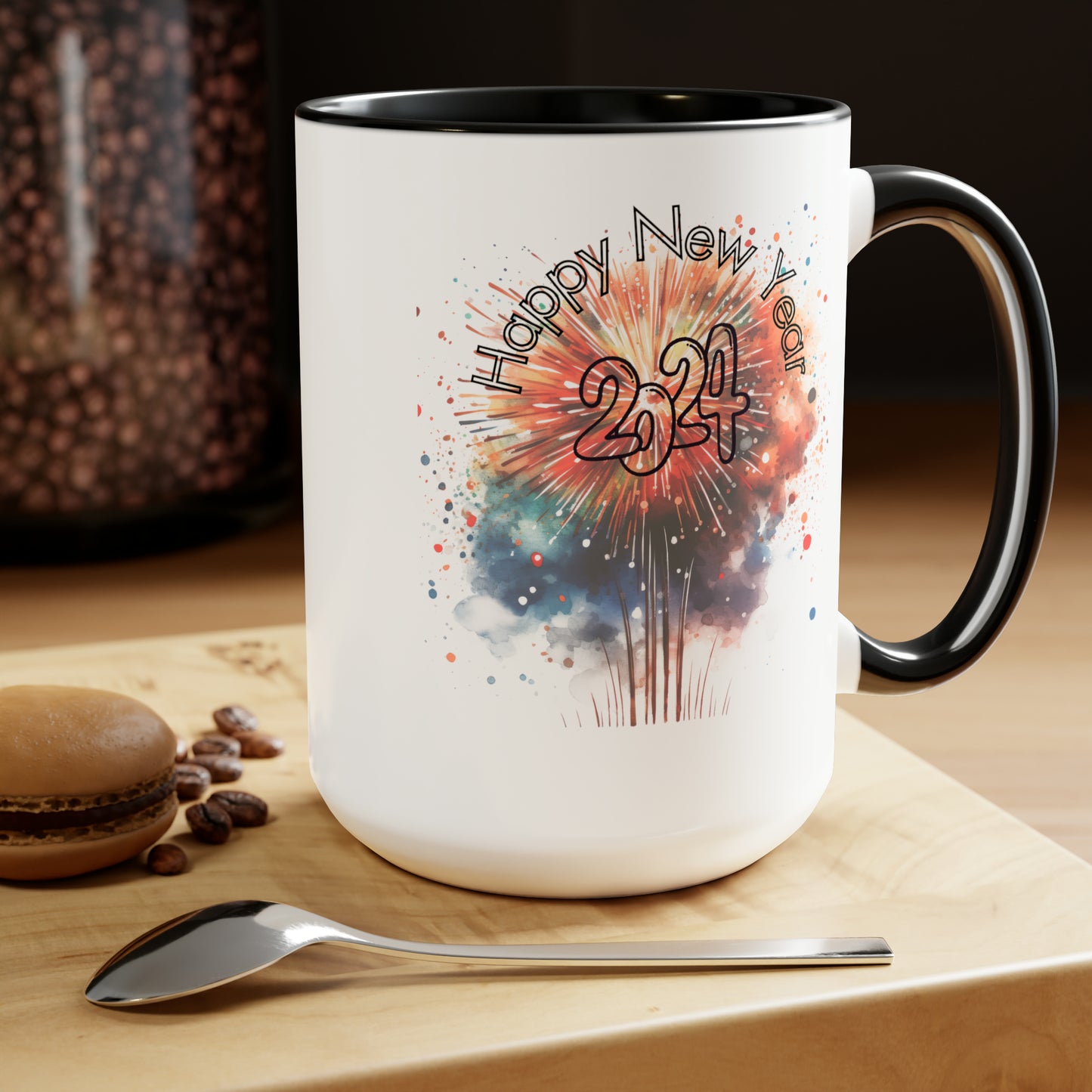 Happy New Year Two-Tone Coffee Mugs, 15oz