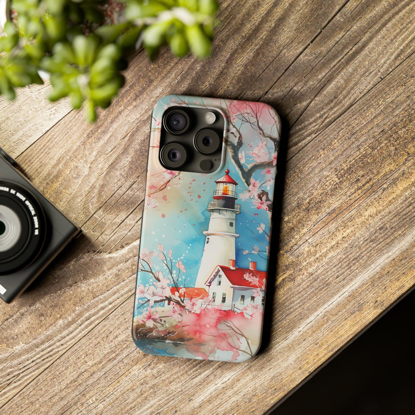 Watercolor Spring Lighthouse iPhone 15 Phone Cases