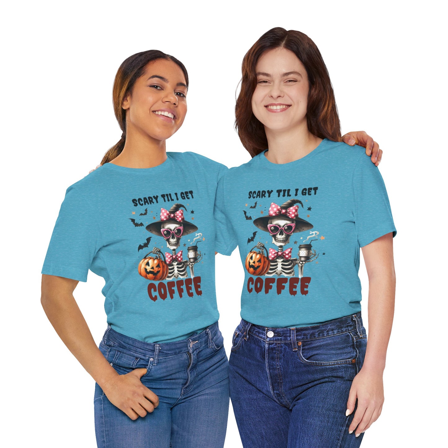 Scary Til I Get Coffee Halloween T-shirt, Happy Halloween T-shirt, Trick Or Treat T-shirt, Halloween T-shirt, Cool Halloween T-shirt, Spooky T-shirt,