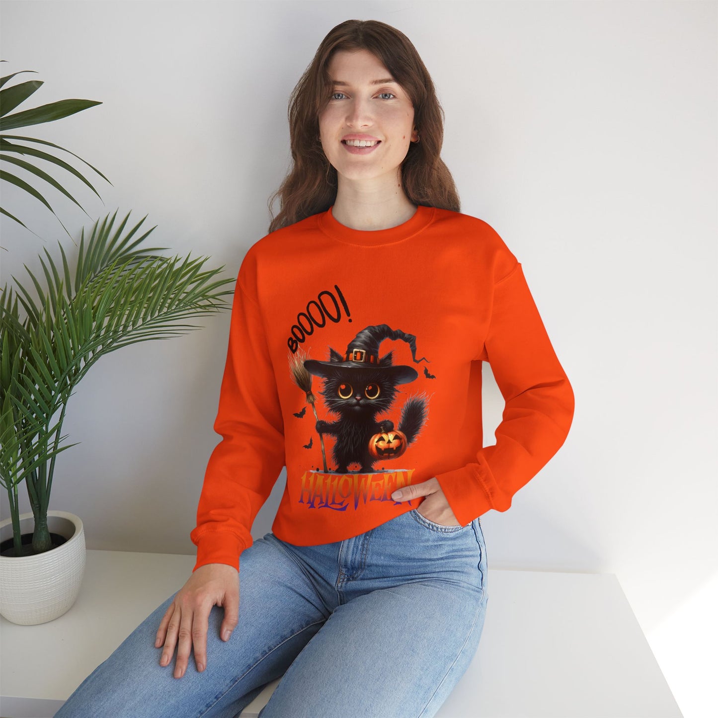 Spooky Cat Halloween Sweatshirt - Unisex Heavy Blend Crewneck, halloween sweatshirt, cute spooky cat sweatshirt.