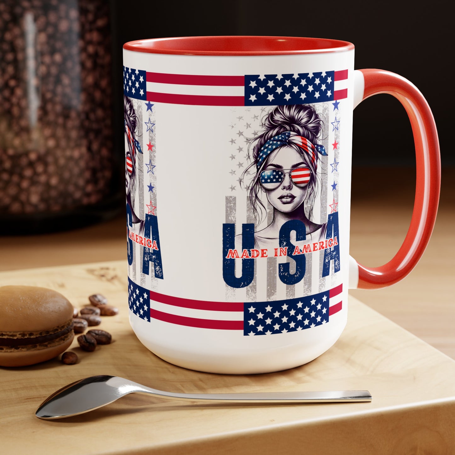 Happy 4th Of July Two -Tone Coffee Mug.15oz. God Bless America Coffee Mug. USA Coffee Mug.