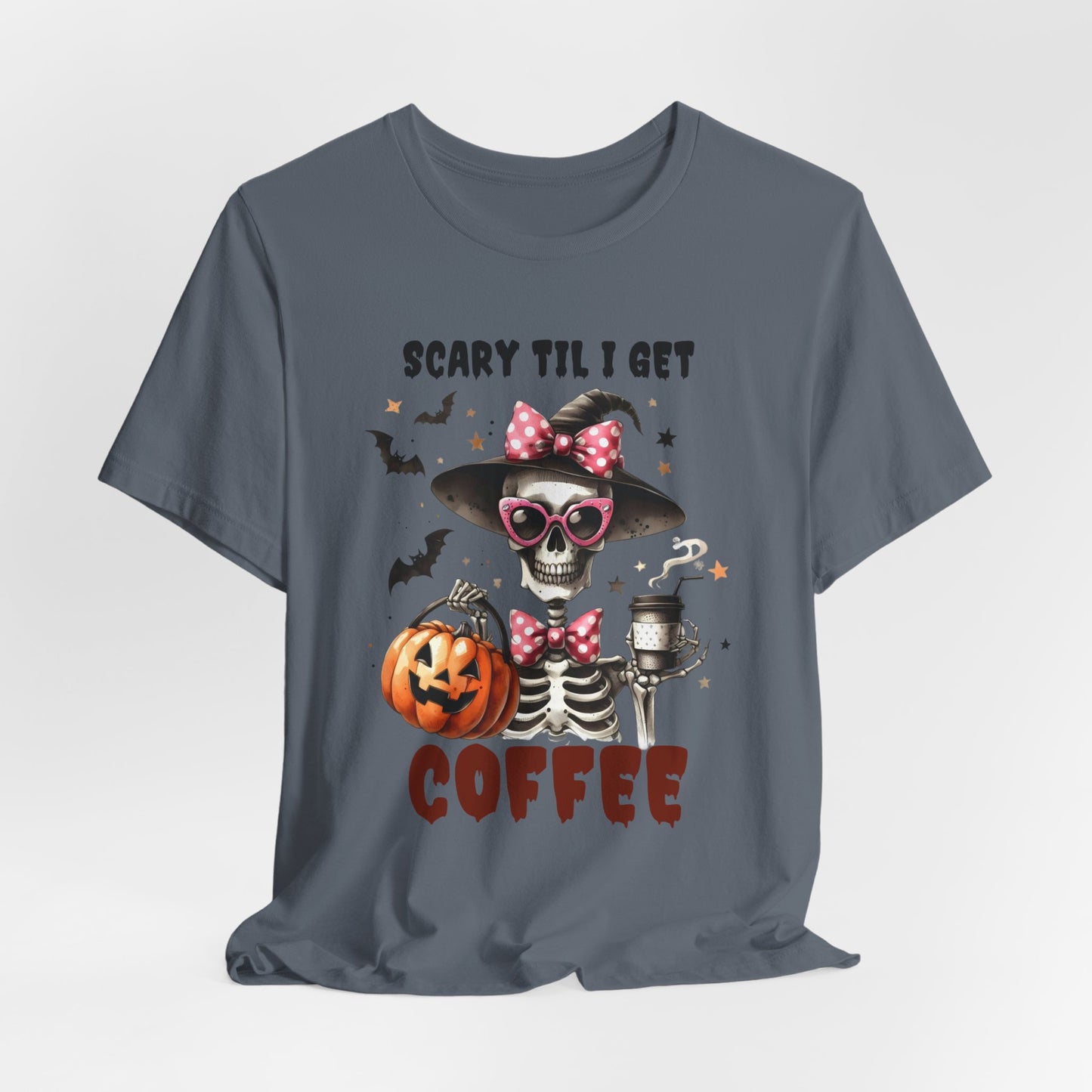 Scary Til I Get Coffee Halloween T-shirt, Happy Halloween T-shirt, Trick Or Treat T-shirt, Halloween T-shirt, Cool Halloween T-shirt, Spooky T-shirt,