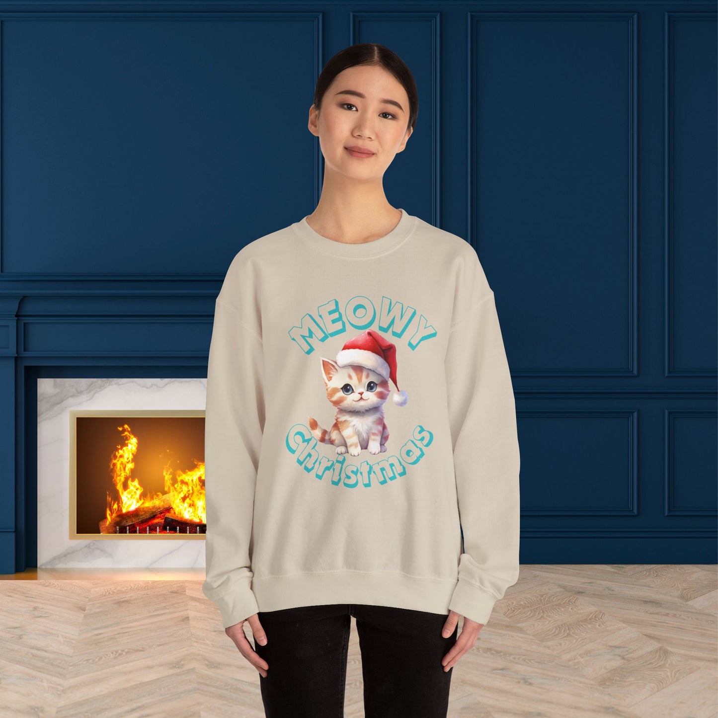 Meowy Christmas Sweatshirt - Unisex Heavy Blend, Merry Christmas, Festive, Christmas Gift, Crewneck, merry Christmas Sweatshirt, Christmas Sweatshirt  Christmas Gift, Festive Sweatshirt.