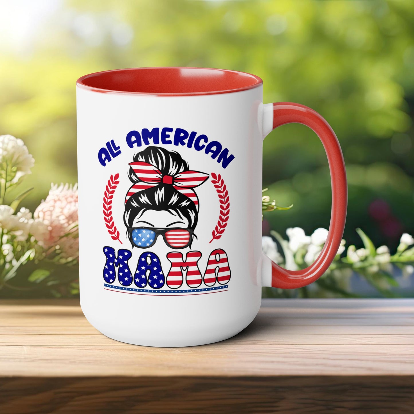 Happy 4th Of July Two -Tone Coffee Mug.15oz. God Bless America Coffee Mug. All American Mama Coffee Mug.