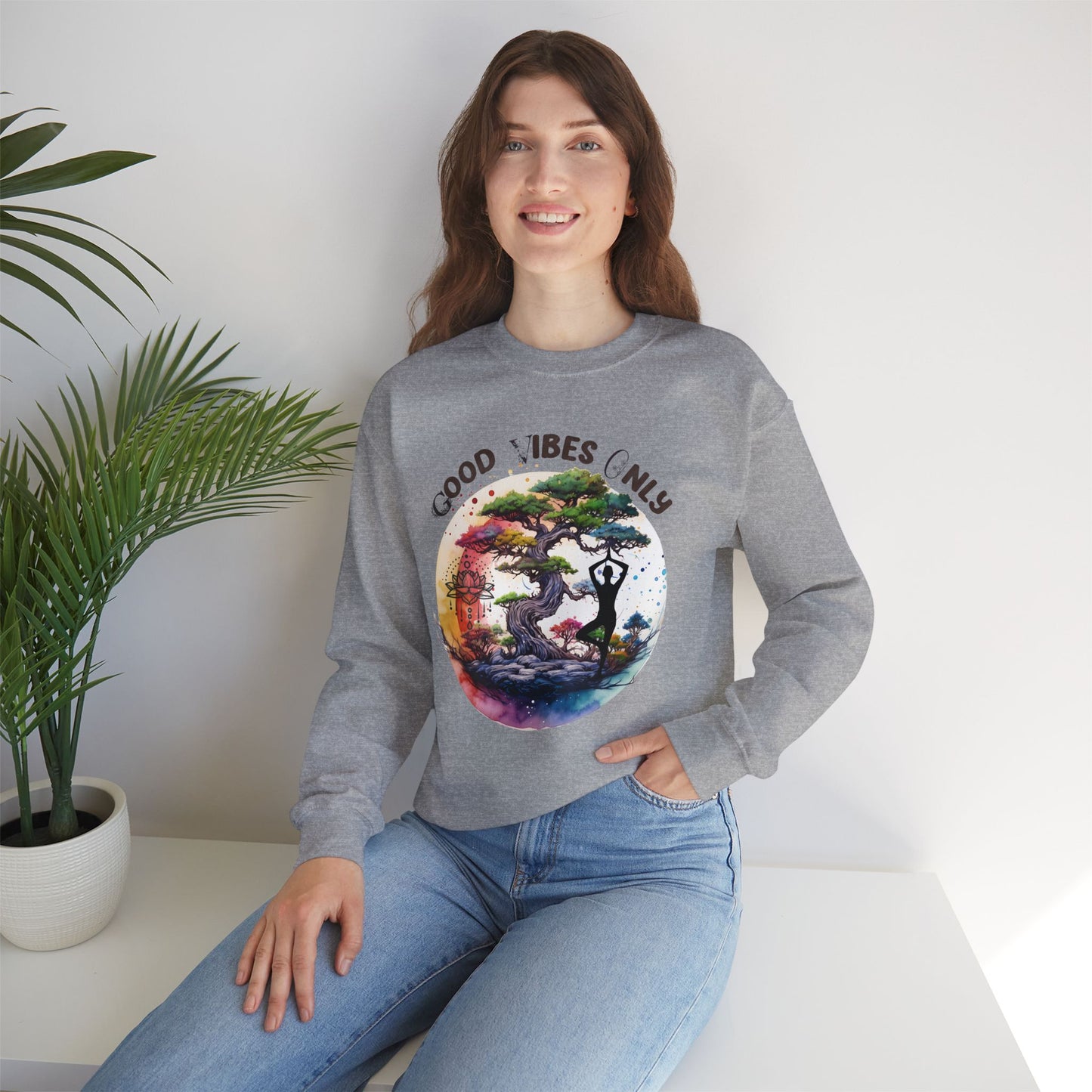 Good Vibes Only Yoga unisex heavy blend crewneck sweatshirt,Yoga workout Sweatshirt,Yoga lovers Sweatshirt, Yoga Instructor Gift, Gym Sweatshirt, Gift For Yoga lovers, Gift For Yogi.