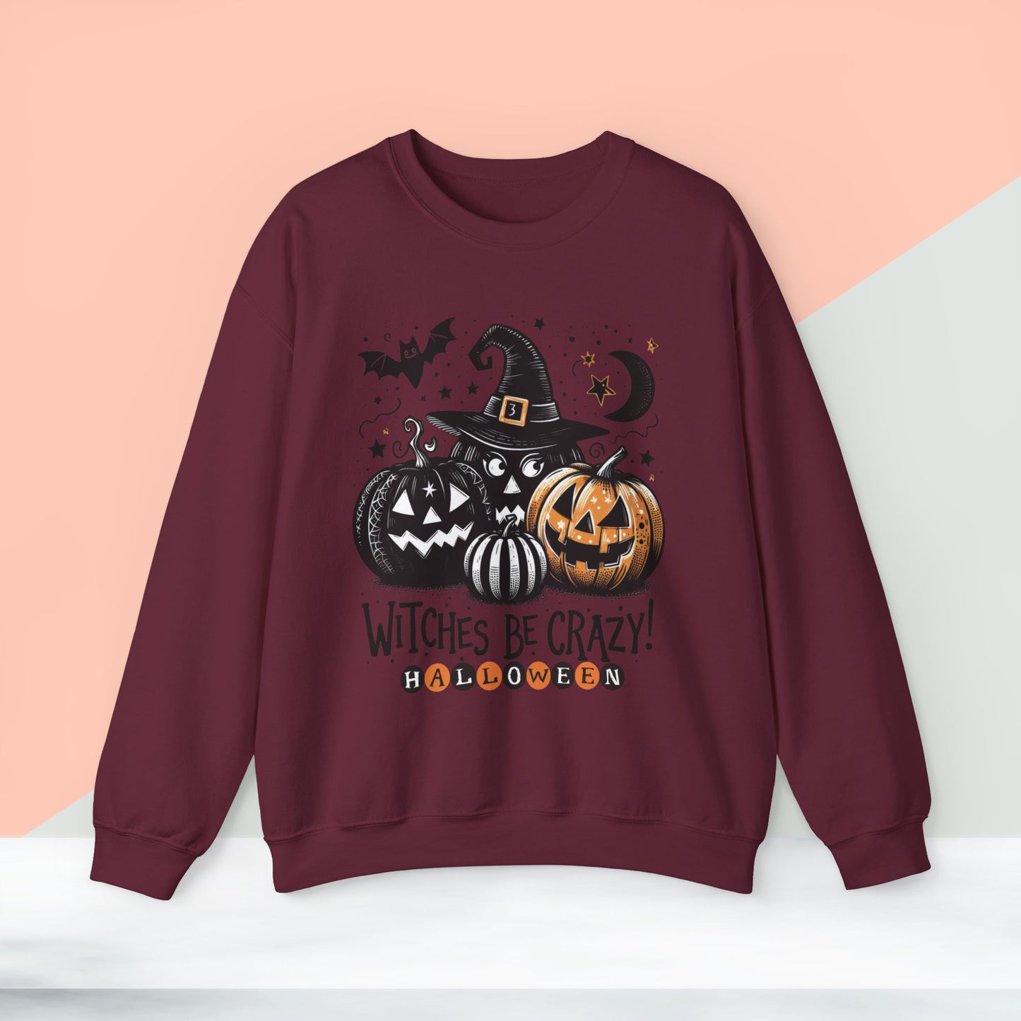 Witches be crazy sweatshirt, happy halloween sweatshirt - Unisex Heavy Blend Crewneck, halloween sweatshirt, cute spooky cat sweatshirt.