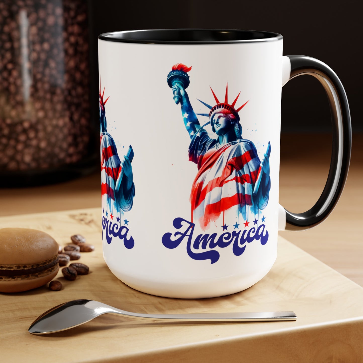 Happy 4th Of July Two -Tone Coffee Mug.15oz. God Bless America Coffee Mug. USA Coffee Mug.