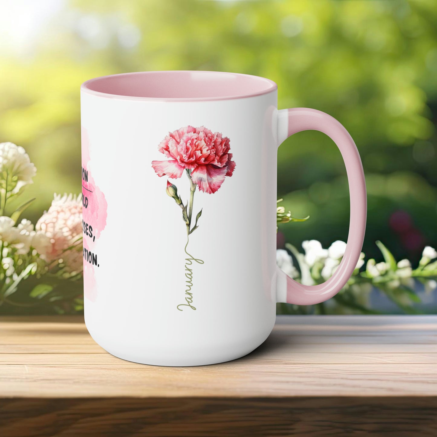 January Birth Month Flower Two-Tone Coffee Mugs, 15oz, Magical Birth Month Flower Mug.