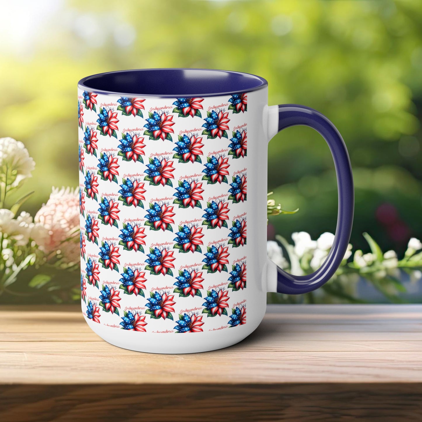 Happy 4th Of July Two -Tone Coffee Mug.15oz. Independence Day Coffee Mug. Love Peace USA.