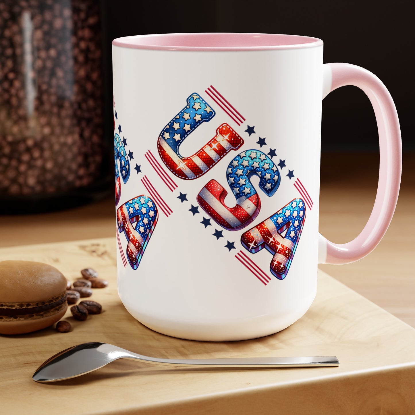 Happy 4th Of July Two -Tone Coffee Mug.15oz. God Bless America Coffee Mug. USA Coffee Mug.