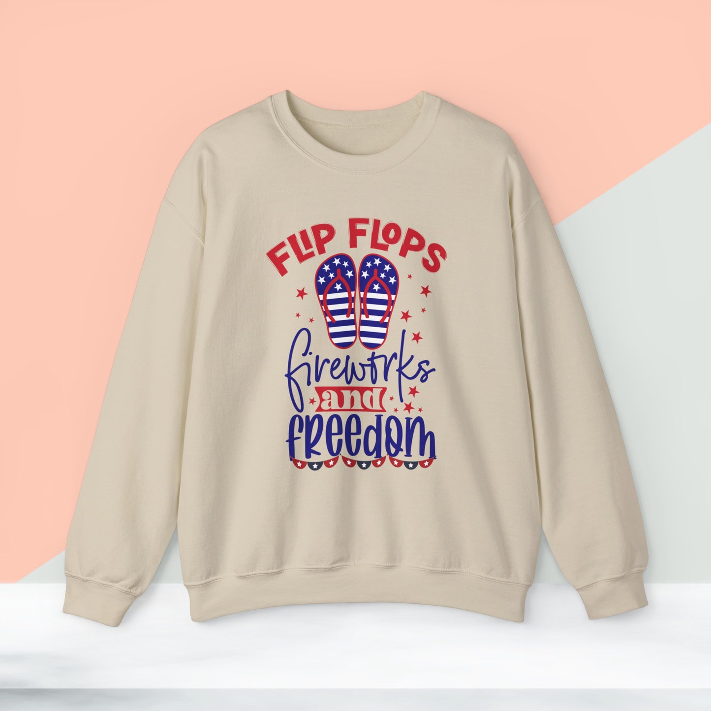 Happy 4th Of July Sweatshirt, Flip Flops Fireworks & Freedom Sweatshirt, Fourth of July unisex heavy blend crewneck sweatshirt.