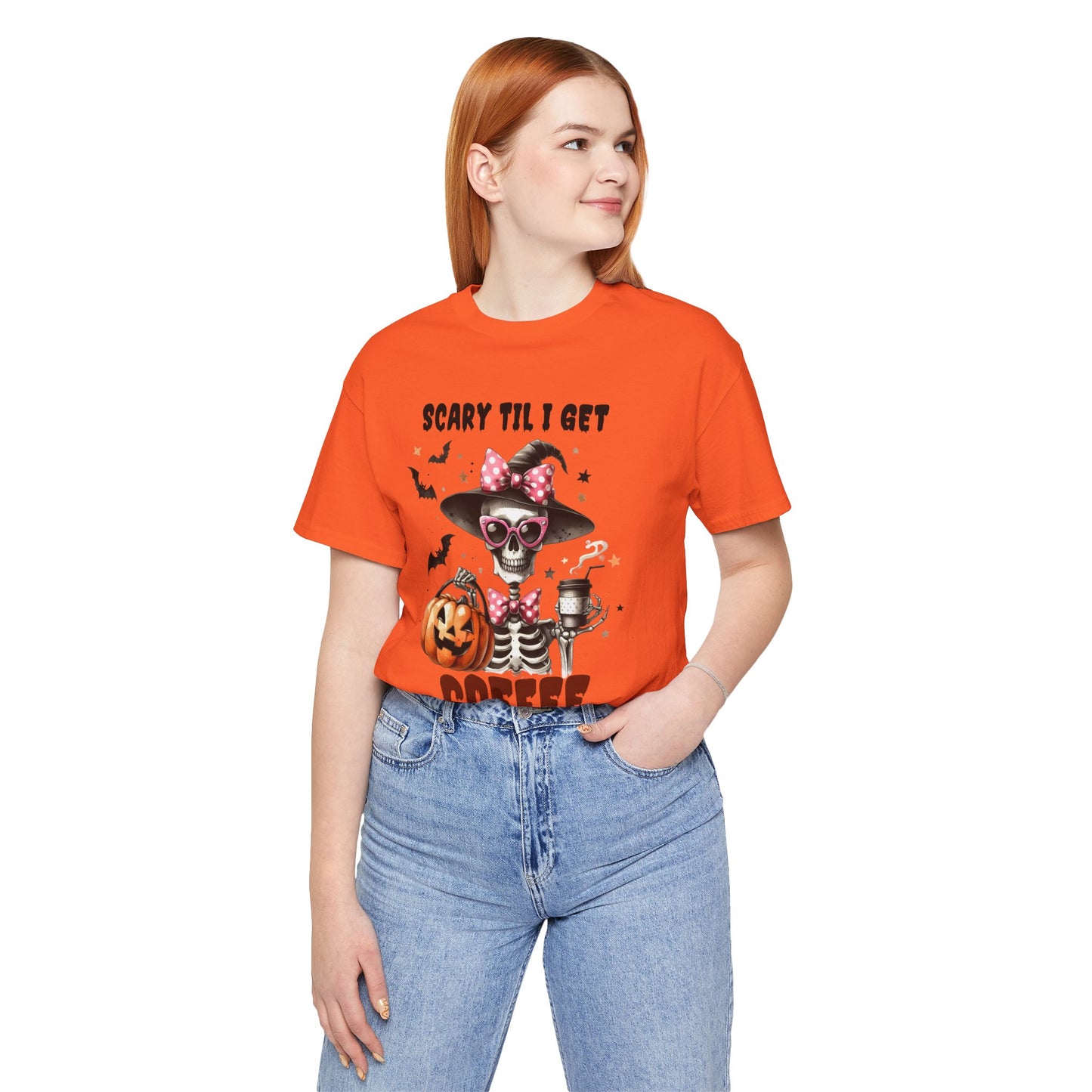 Scary Til I Get Coffee Halloween T-shirt, Happy Halloween T-shirt, Trick Or Treat T-shirt, Halloween T-shirt, Cool Halloween T-shirt, Spooky T-shirt,