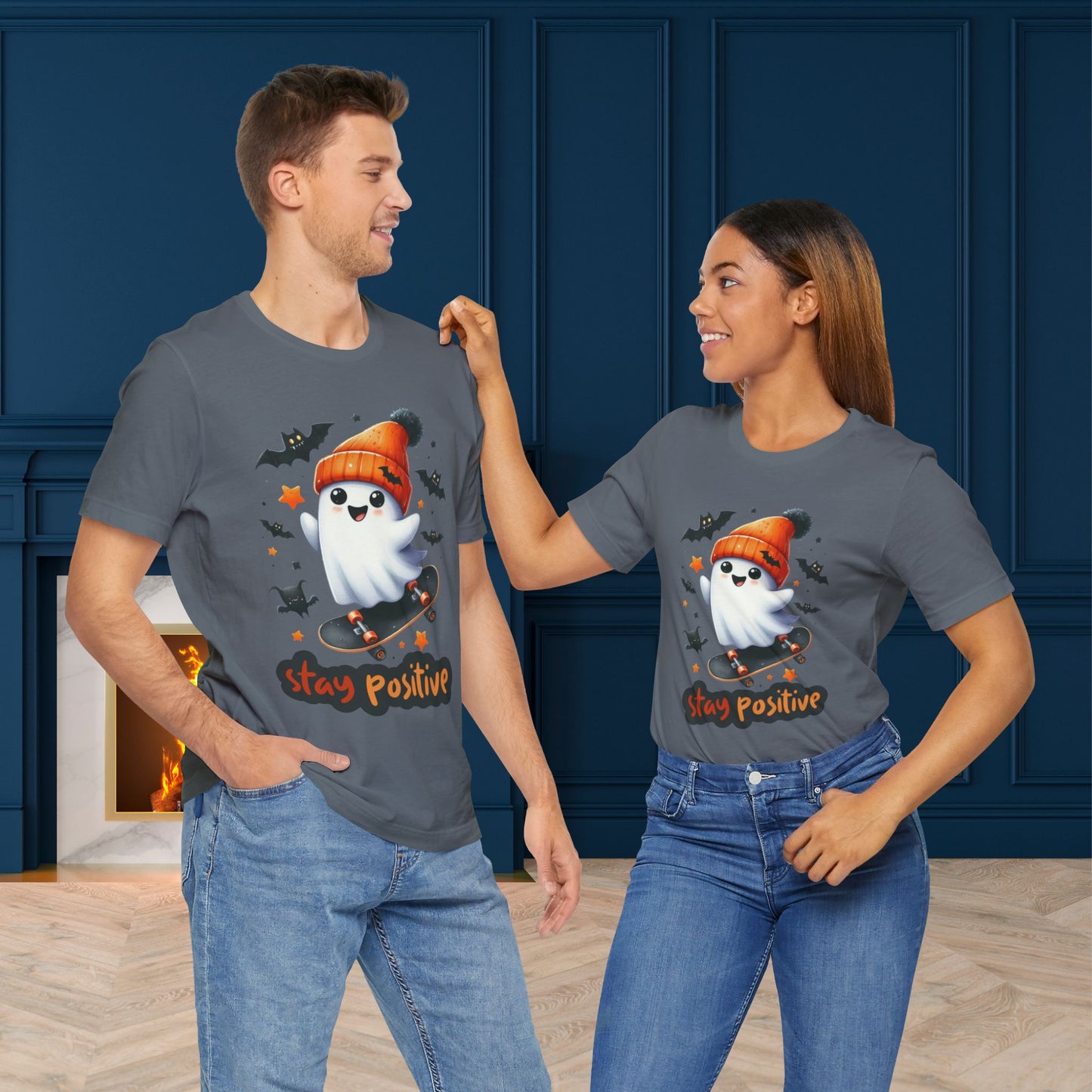 Stay Positive Cute Ghost T-shirt, Happy Halloween Skeleton T-shirt, Happy Halloween T-shirt, Trick Or Treat T-shirt, Halloween T-shirt, Cool Halloween T-shirt, Spooky T-shirt,