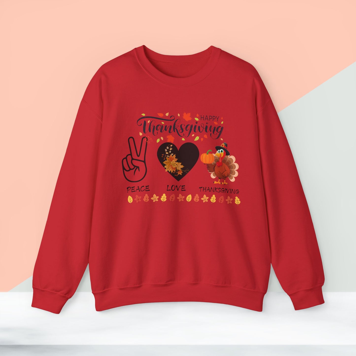 Peace,Love,Thanksgiving Sweatshirt, HappyThanksgiving Sweatshirt - Unisex Heavy Blend, Happy Thanksgiving2024 Sweatshirt, Thanksgiving Gift, Festive Sweatshirt.