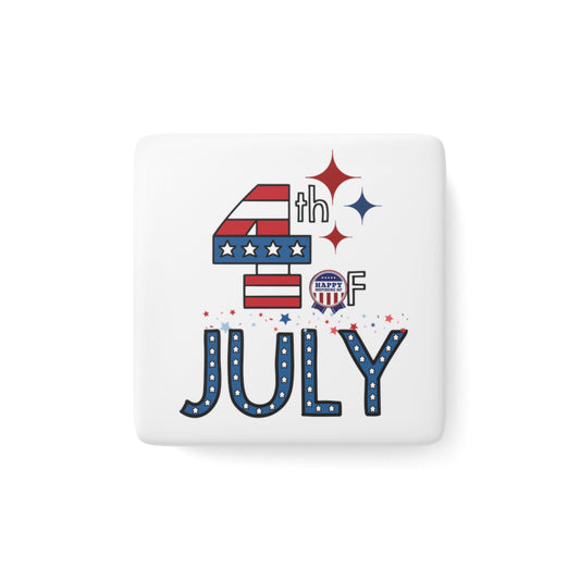 Happy 4th of July Porcelain Magnet, Square, America, Flag, Peace Love America. Proud To Be An American, Red White Blue Magnet, God Bless America Magnet.