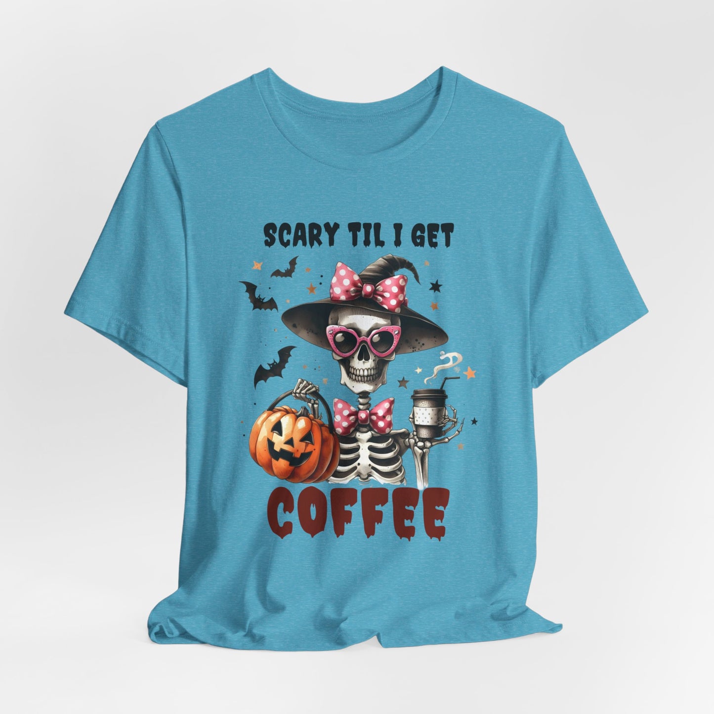 Scary Til I Get Coffee Halloween T-shirt, Happy Halloween T-shirt, Trick Or Treat T-shirt, Halloween T-shirt, Cool Halloween T-shirt, Spooky T-shirt,