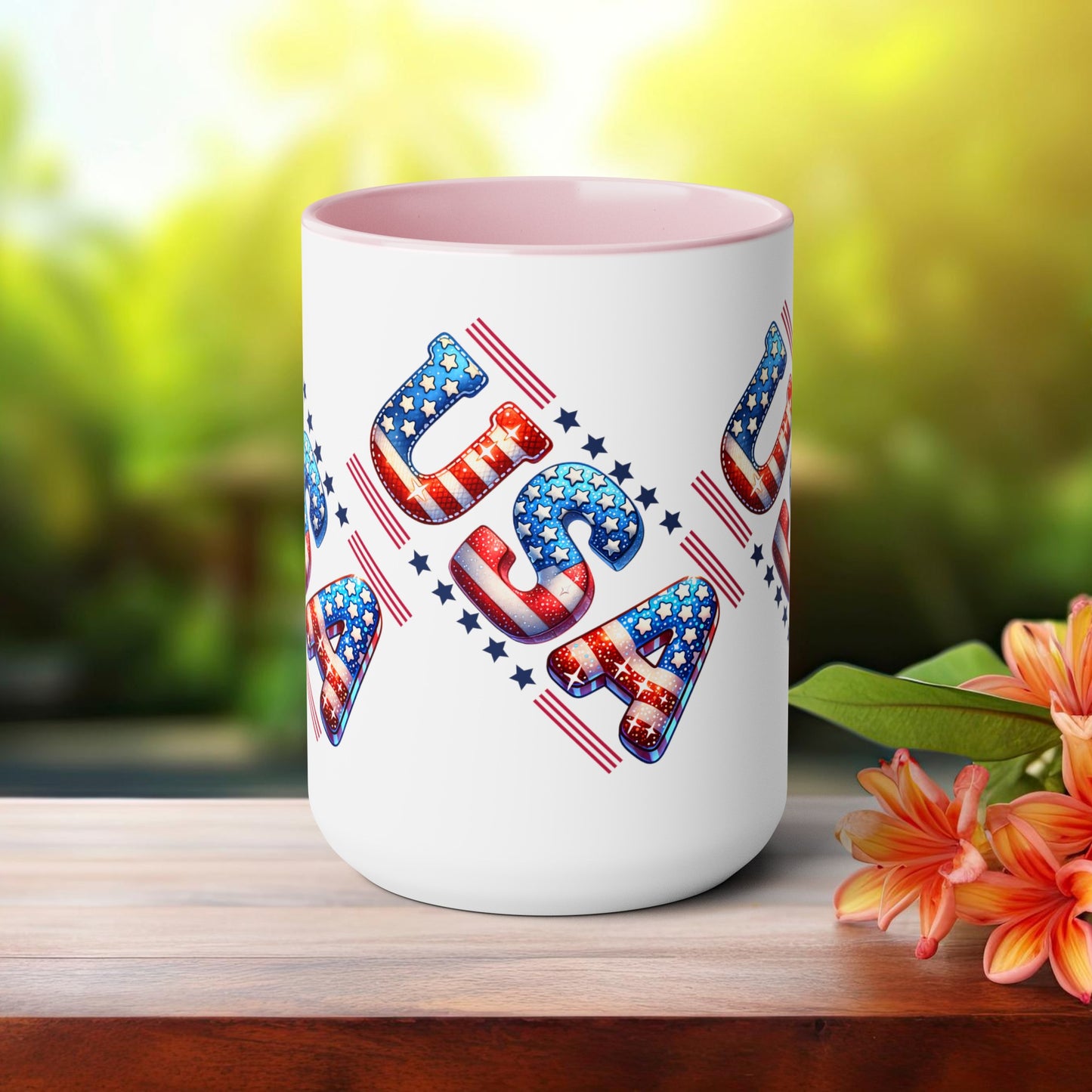 Happy 4th Of July Two -Tone Coffee Mug.15oz. God Bless America Coffee Mug. USA Coffee Mug.