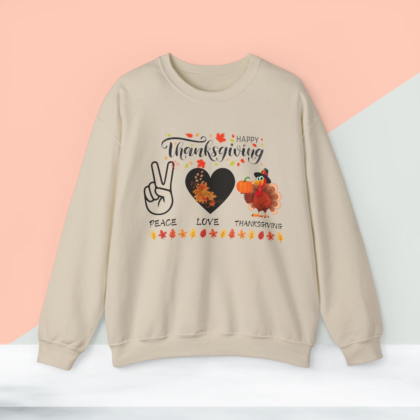 Peace,Love,Thanksgiving Sweatshirt, HappyThanksgiving Sweatshirt - Unisex Heavy Blend, Happy Thanksgiving2024 Sweatshirt, Thanksgiving Gift, Festive Sweatshirt.