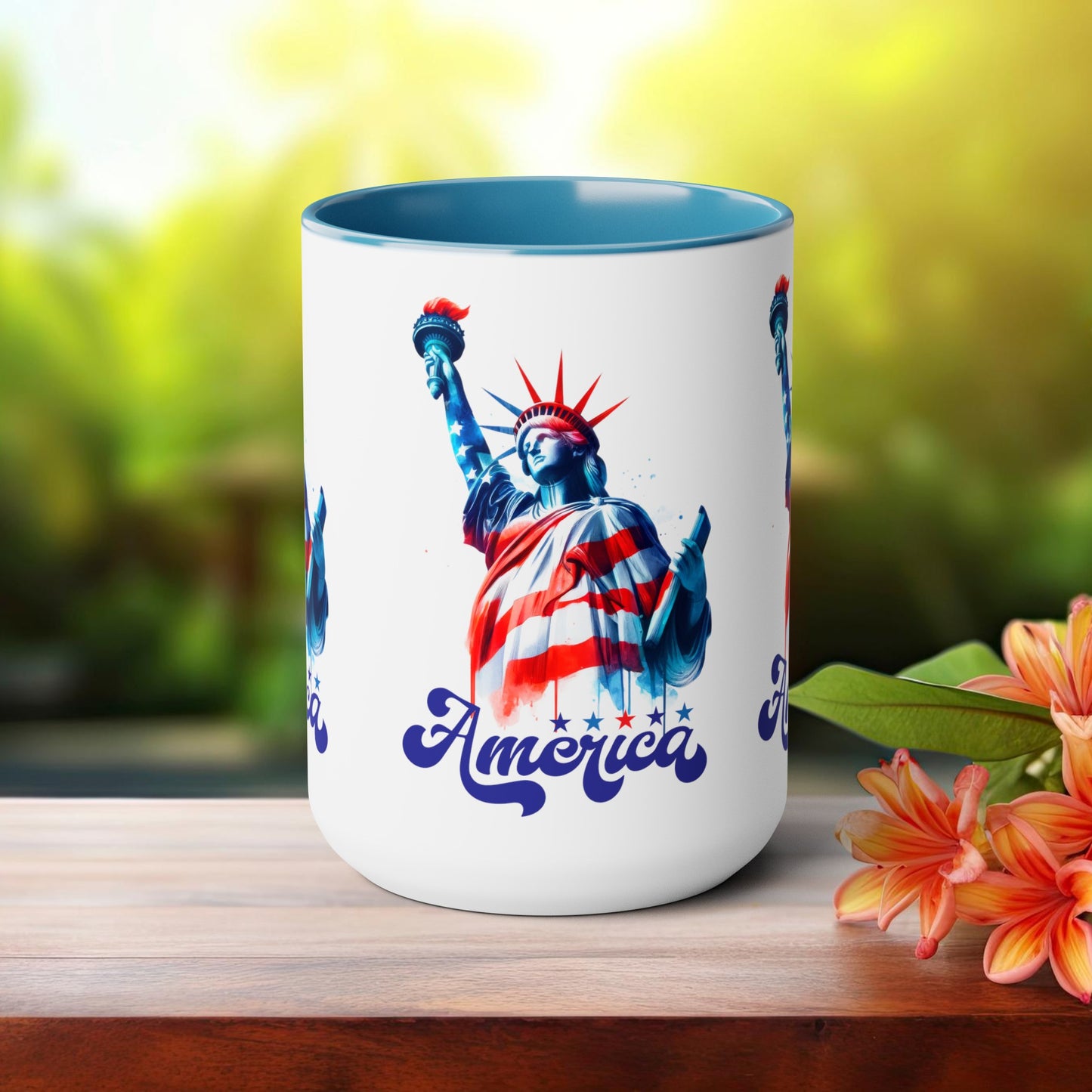 Happy 4th Of July Two -Tone Coffee Mug.15oz. God Bless America Coffee Mug. USA Coffee Mug.