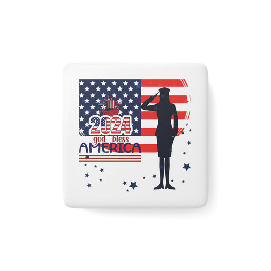 Happy 4th of July Porcelain Magnet, Square, America, Flag, Peace Love America. Proud To Be An American, Red White Blue Magnet, God Bless America Magnet.