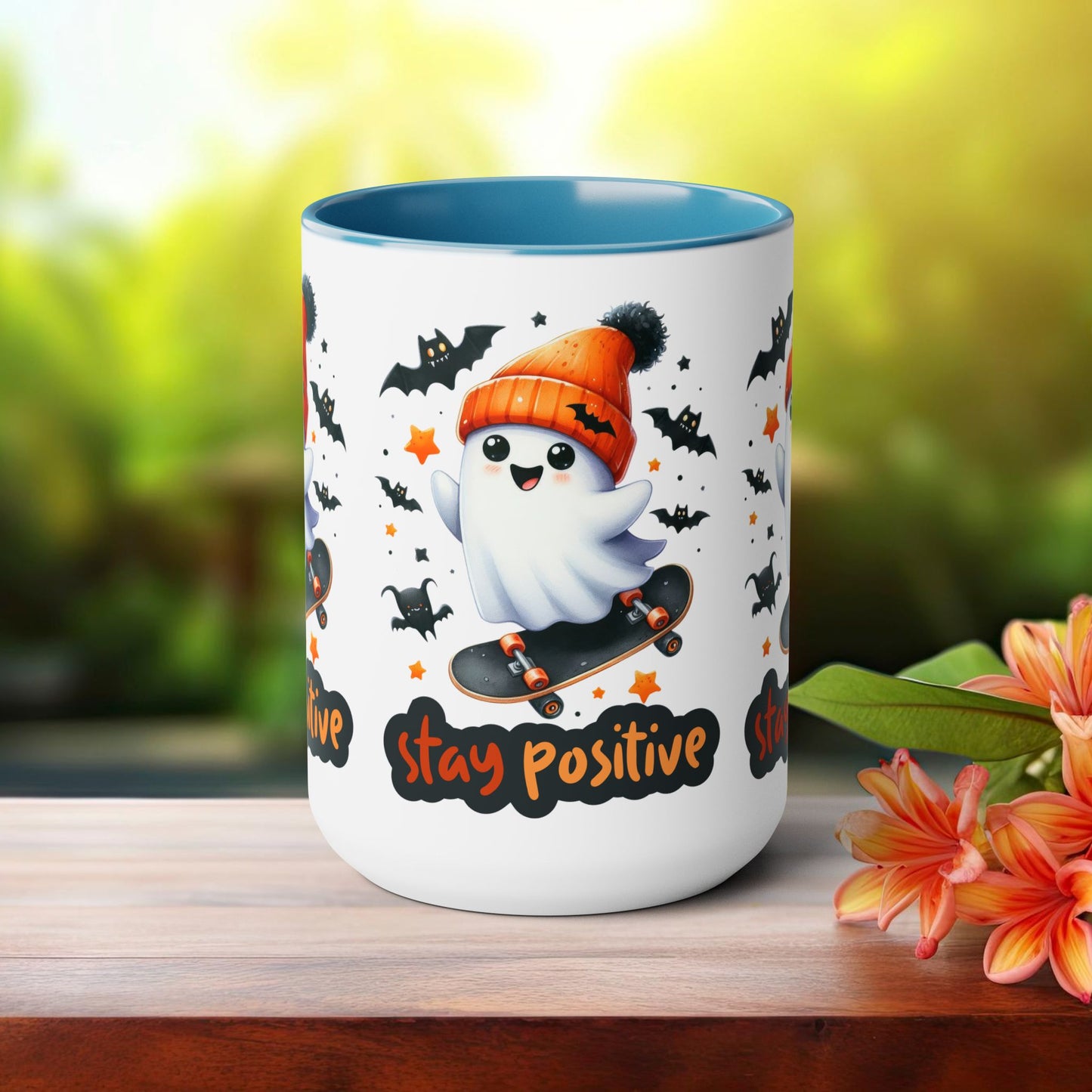 Stay Positive Halloween Coffee Mug,  Let's Go Halloween Coffee Mug, Trick or Treat Halloween Coffee Mug, Cute Skeleton Coffee Mug, Spooky Season Halloween Coffee Mug.