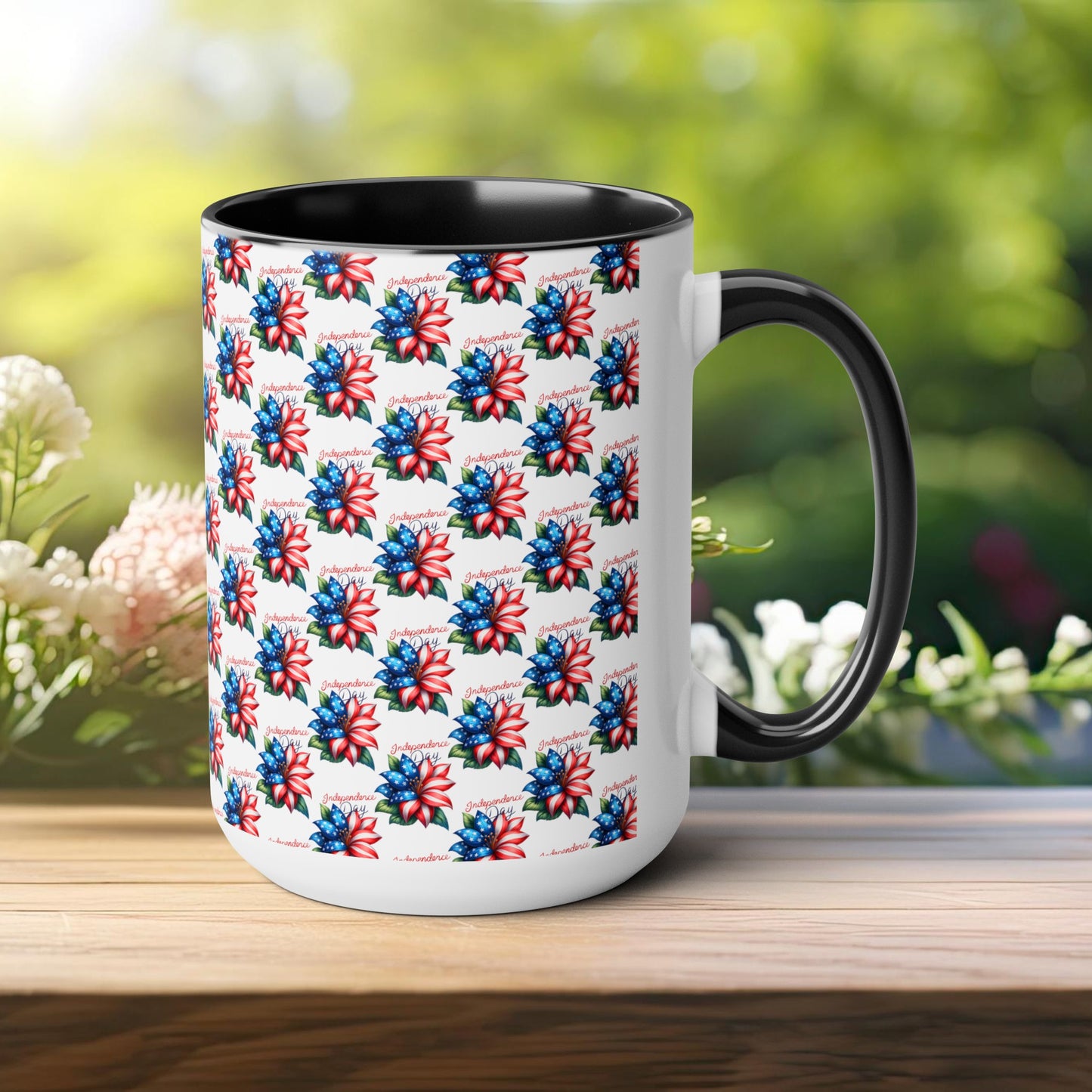 Happy 4th Of July Two -Tone Coffee Mug.15oz. Independence Day Coffee Mug. Love Peace USA.