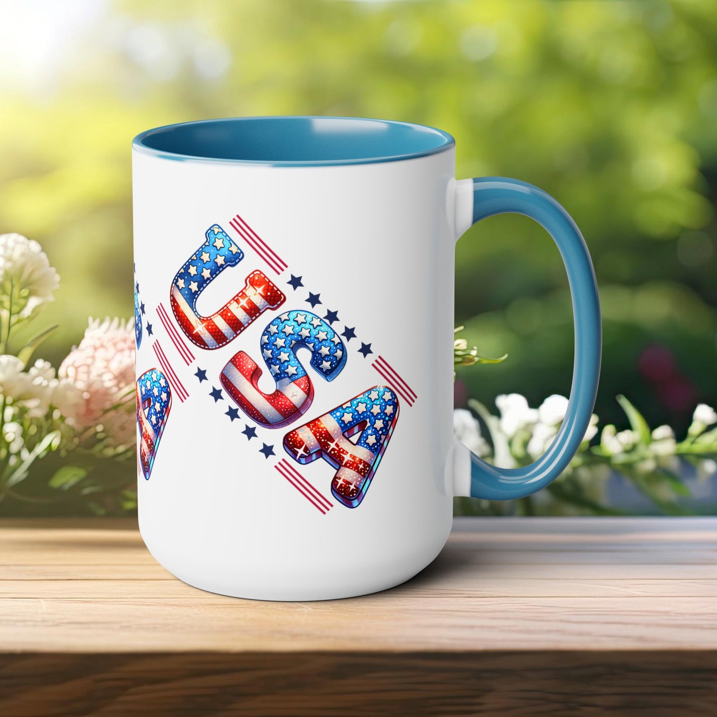 Happy 4th Of July Two -Tone Coffee Mug.15oz. God Bless America Coffee Mug. USA Coffee Mug.