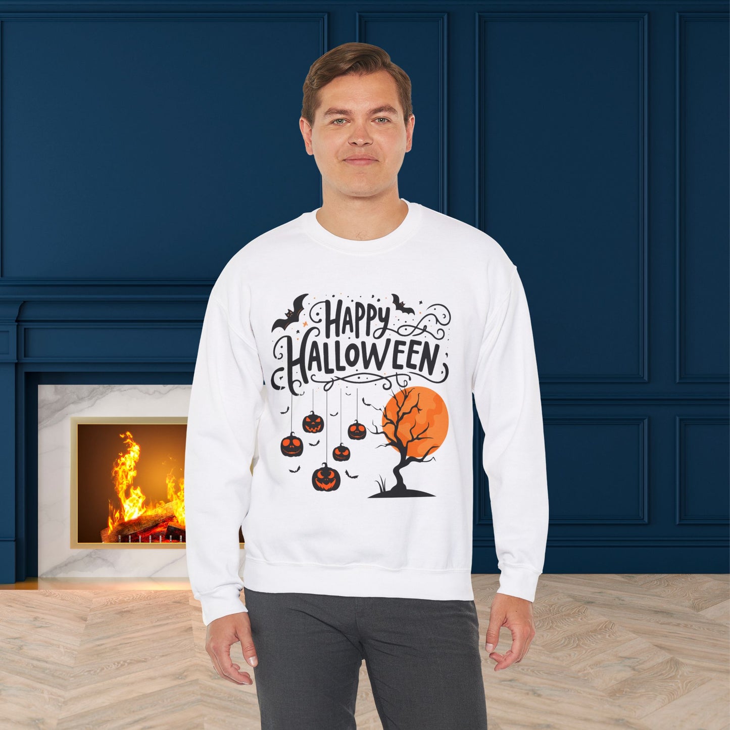 Happy halloween Sweatshirt - Unisex Heavy Blend Crewneck, halloween sweatshirt, cute spooky cat sweatshirt.