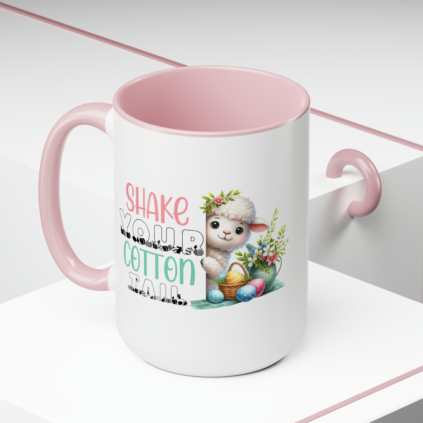 Shake Your Cotton Tail Two-Tone Coffee Mugs, 15oz