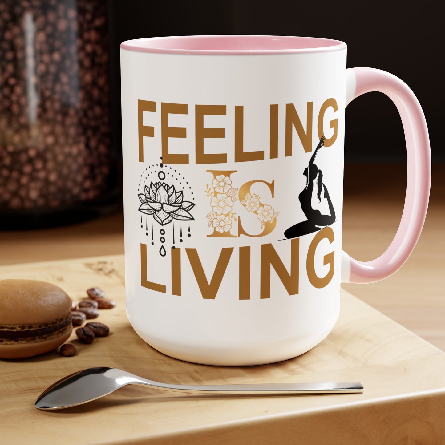 Feeling Is Living Yoga Coffee Mug, Cute Yoga Coffee Mug, Yoga lovers Coffee Mug, Yoga Instructor Gift, Gift For Yoga lover, Gift For Yogi.