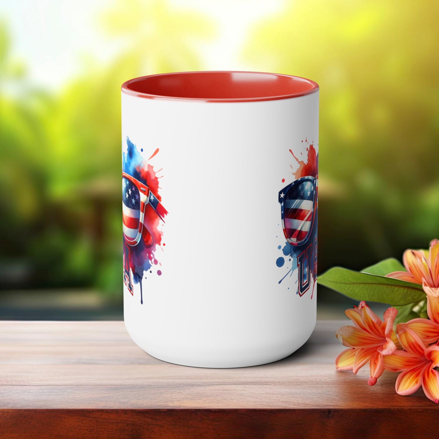 Happy 4th Of July Two -Tone Coffee Mug.15oz. God Bless America Coffee Mug. USA Coffee Mug.