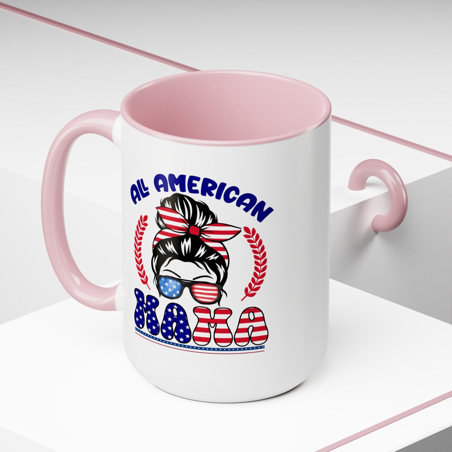 Happy 4th Of July Two -Tone Coffee Mug.15oz. God Bless America Coffee Mug. All American Mama Coffee Mug.