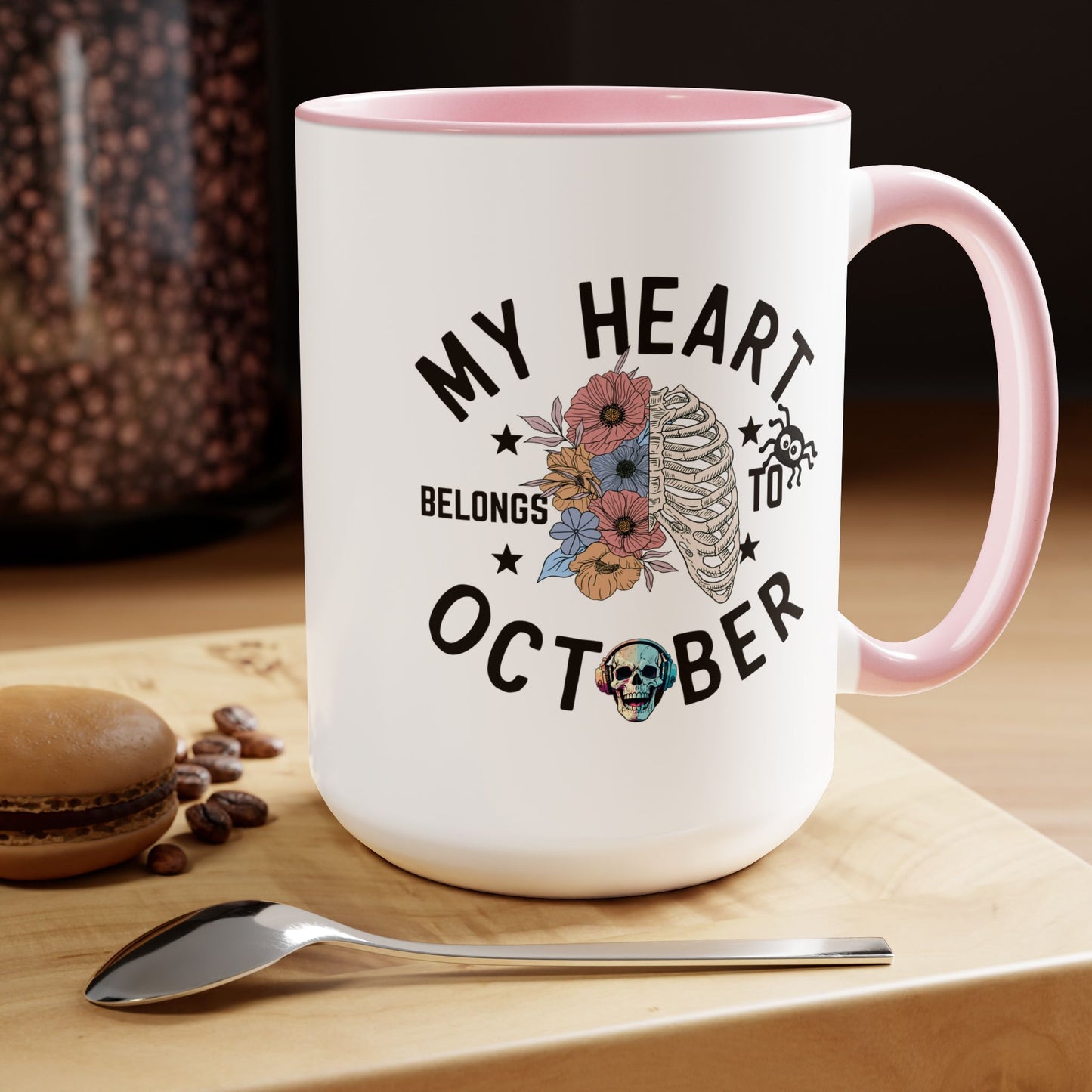 My Heart Belongs To October Halloween Coffee Mug,  Let's Go Halloween Coffee Mug, Trick or Treat Halloween Coffee Mug, Cute Skeleton Coffee Mug, Spooky Season Halloween Coffee Mug.